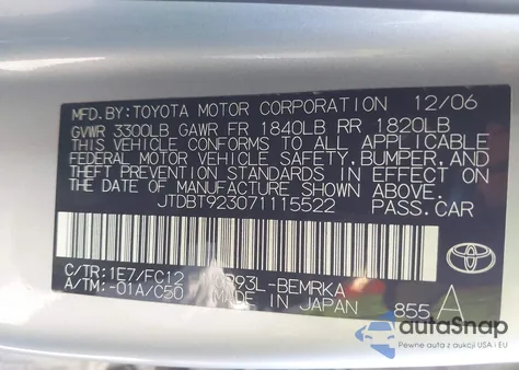 2007 Toyota Yaris from USA, damaged, VIN JTDBT923071115522